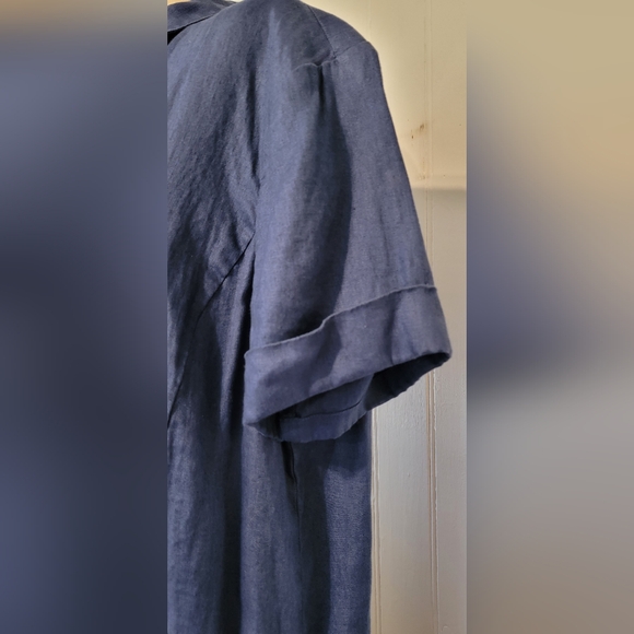 J. Jill indigo/blue linen dress with collar, buttons and slash pockets. Size XL. - Picture 7 of 8